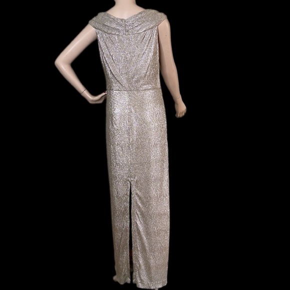 Metallic Silver Foil Stretch Ralph Lauren Evening Dress - Picture 4 of 17